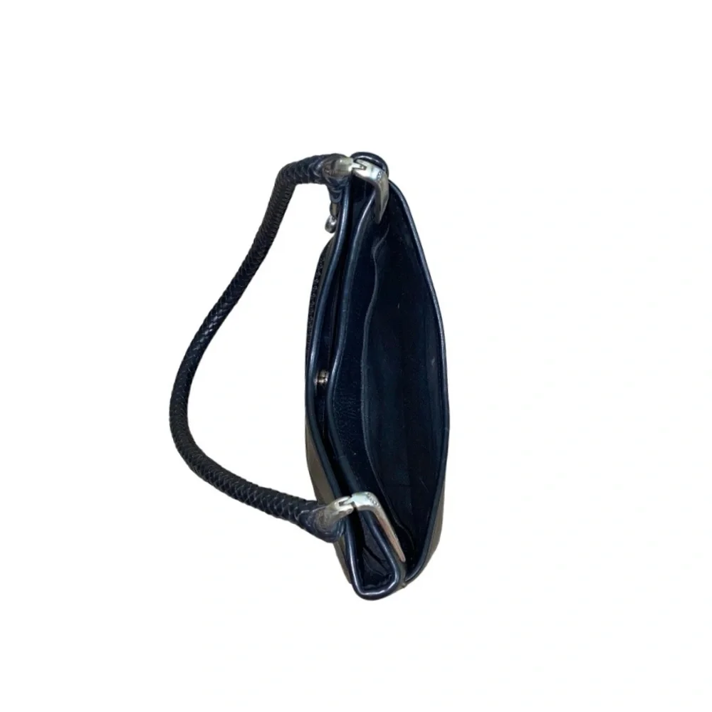 Brighton VTG 90s Y2K Gina Black Pebbled & Croc Embossed Trim Leather Hobo Purse
